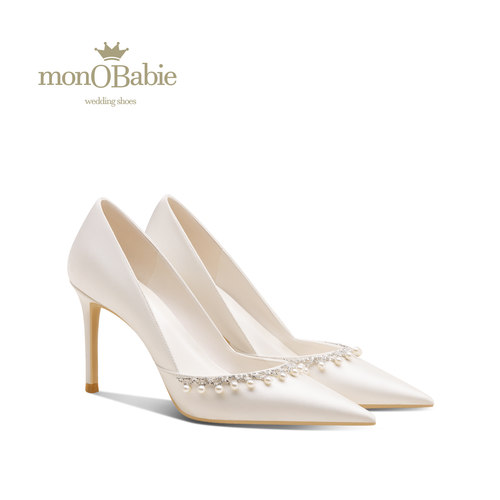 monobabie法式婚鞋女 2025年新款白色主婚纱鞋新娘单鞋订婚旗袍鞋