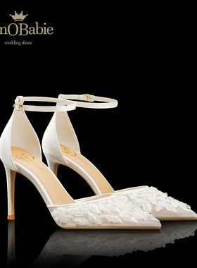 monobabie婚鞋小众高级感包头凉鞋女夏季一字带网纱高跟新娘鞋