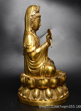观音黄菩家用供奉观音像客厅铜坐萨莲观世音送净瓶观音佛子工艺品