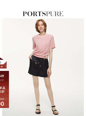 宝姿PORTSPURE女装不对称设计抽绳镂空收腰短袖T恤 RT8N040TCD044