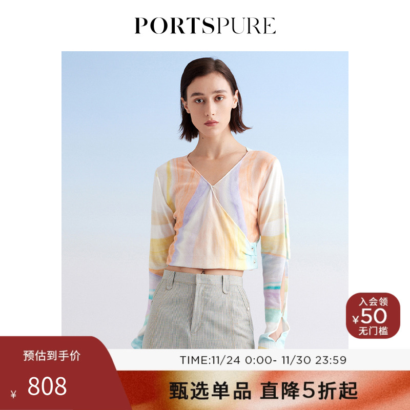 PORTSPURE时尚印花长袖针织衫