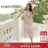 2025秋冬新品 商场同款 宝姿PORTSPURE女装 浪漫印花荷叶边连衣裙