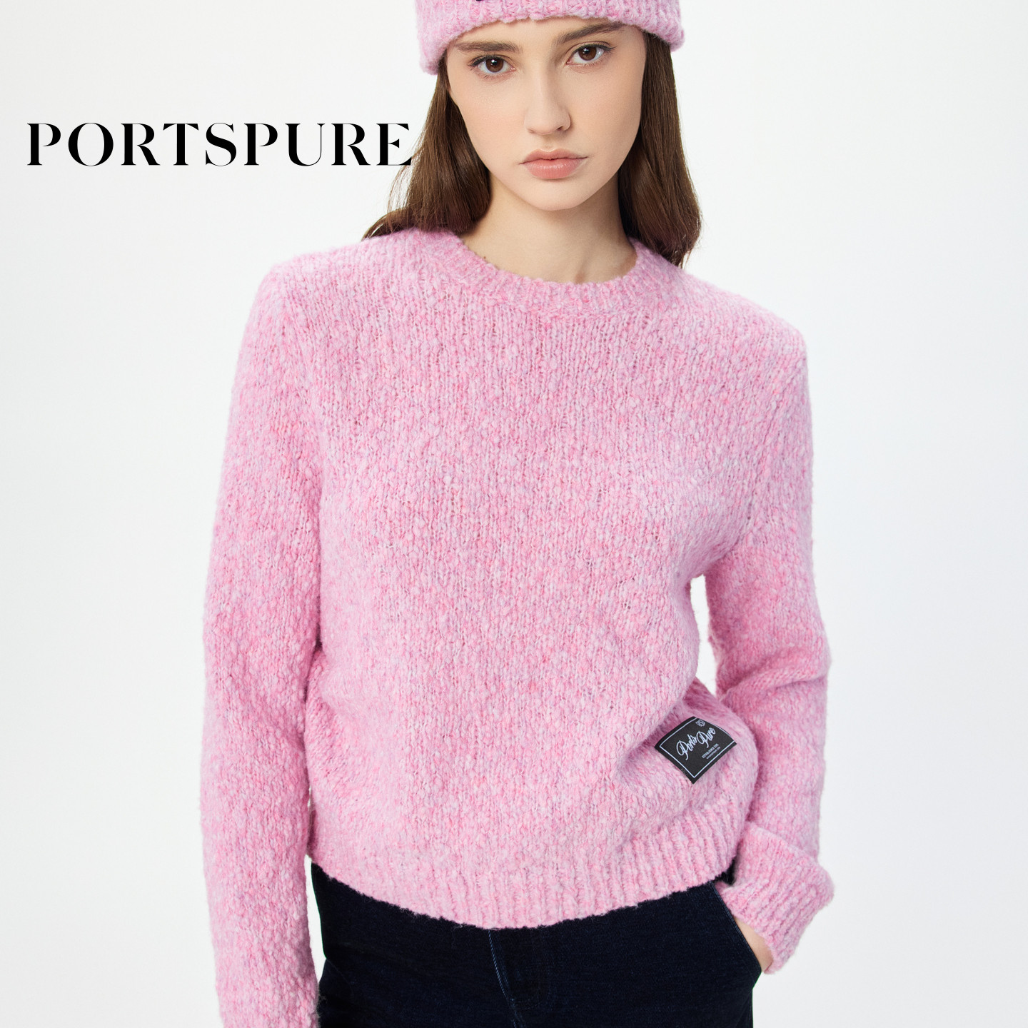 PORTSPURE针织女2026秋季新品豆豆肌理花式纱线