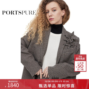 复古格纹立体花西装 宝姿PORTSPURE女装 RT9J038RWW074 博主同款