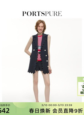 宝姿PORTSPURE女装春季无袖西装长马甲连衣裙RT8D043TWP064