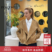 2025秋冬新品 商场同款 宝姿PORTSPURE女装 琥珀游牧焦糖真皮短外套