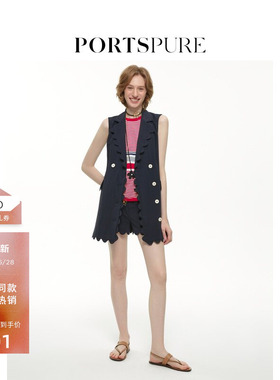 宝姿PORTSPURE女装春季无袖西装长马甲连衣裙RT8D043TWP064
