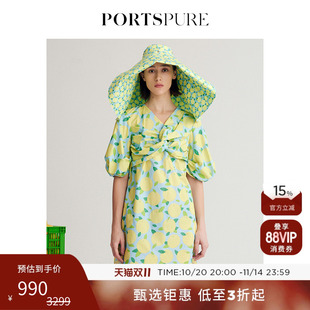 宝姿PORTSPURE女装 连衣裙RP8D013RPC036 柑橘印花减龄洋气泡泡袖
