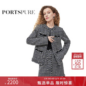 宝姿PORTSPURE女装 粗花呢小香风格 纹流苏气质短外套
