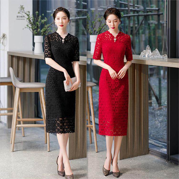 【拾光】 2023春季新款蕾丝婚庆红装喜婆婆中国风改良旗袍连衣裙