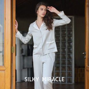 SILKY 桑蚕丝新款 家居服 MIRACLE真丝睡衣Purity刺绣蕾丝花边套装