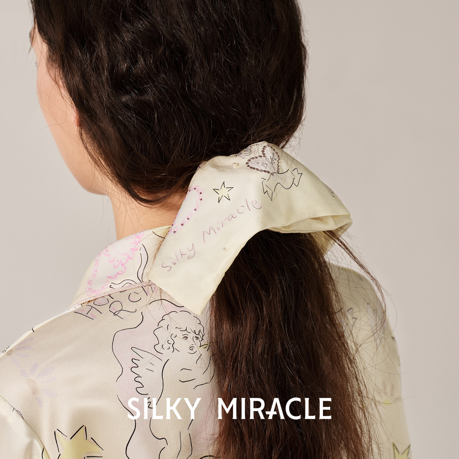 SILKY MIRACLE新款Lovers小天使真丝方巾头花桑蚕