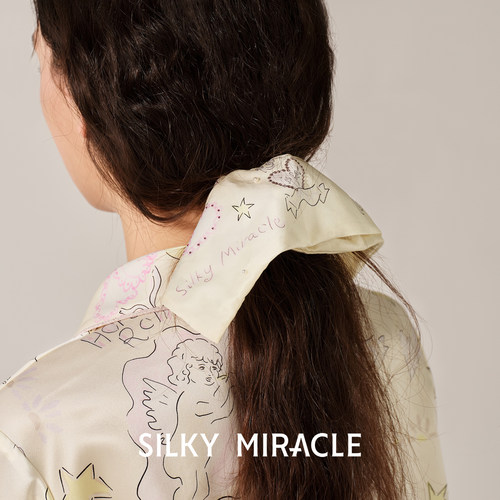 silkymiracle真丝方巾头花发圈