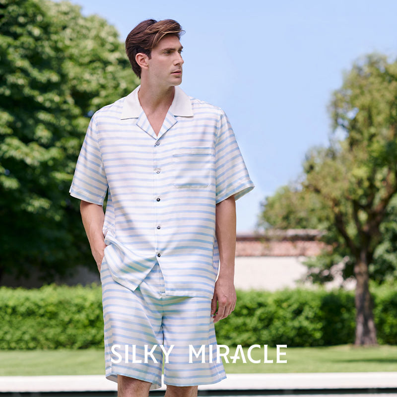SILKYMIRACLE男真丝短袖睡衣