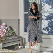 SILKY MIRACLE真丝睡袍FREE千鸟格晨袍拼丝绒家居服女士高端睡衣