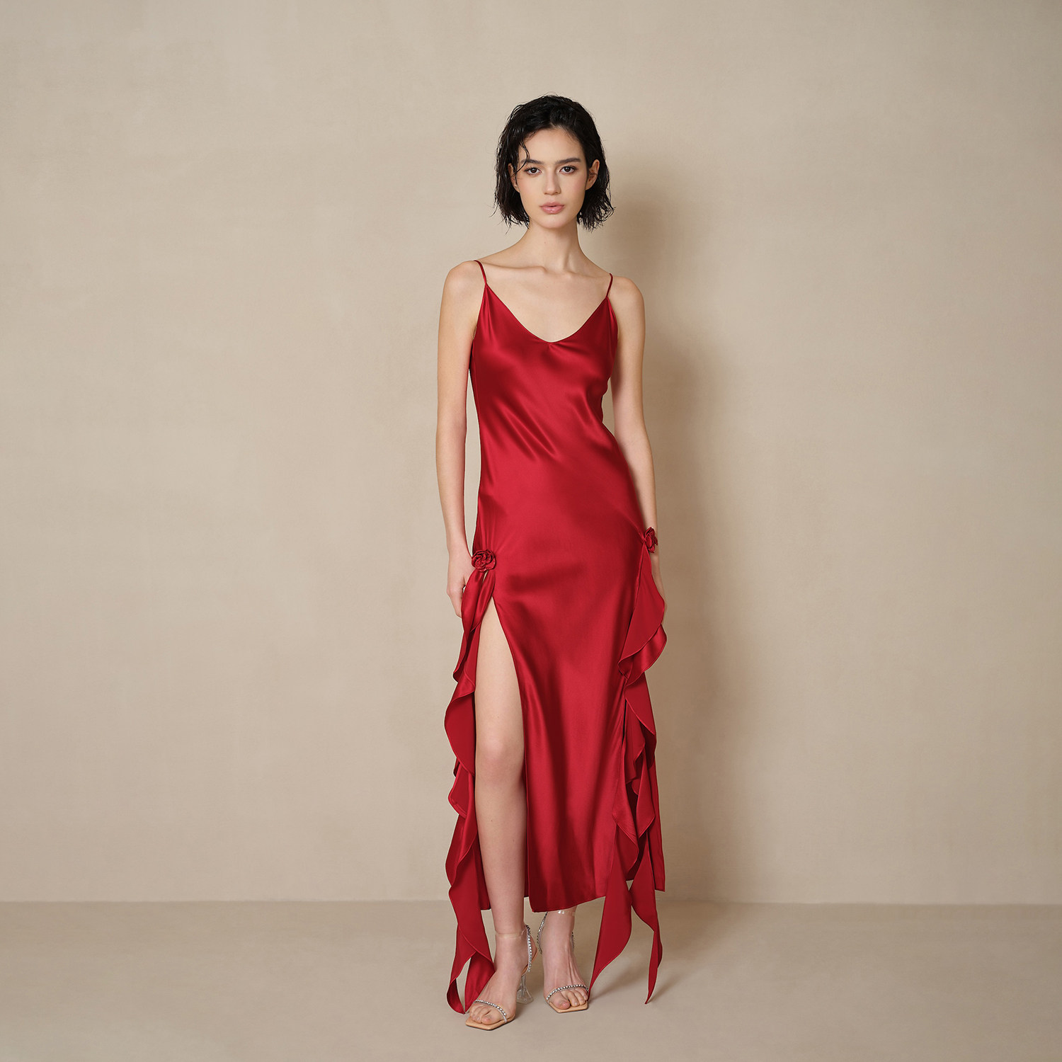 SILKY MIRACLE真丝睡裙London Rose荷叶边玫