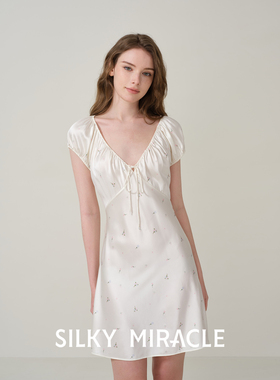 SILKY MIRACLE真丝睡裙短Petit flower法式度假性感优雅外穿睡衣