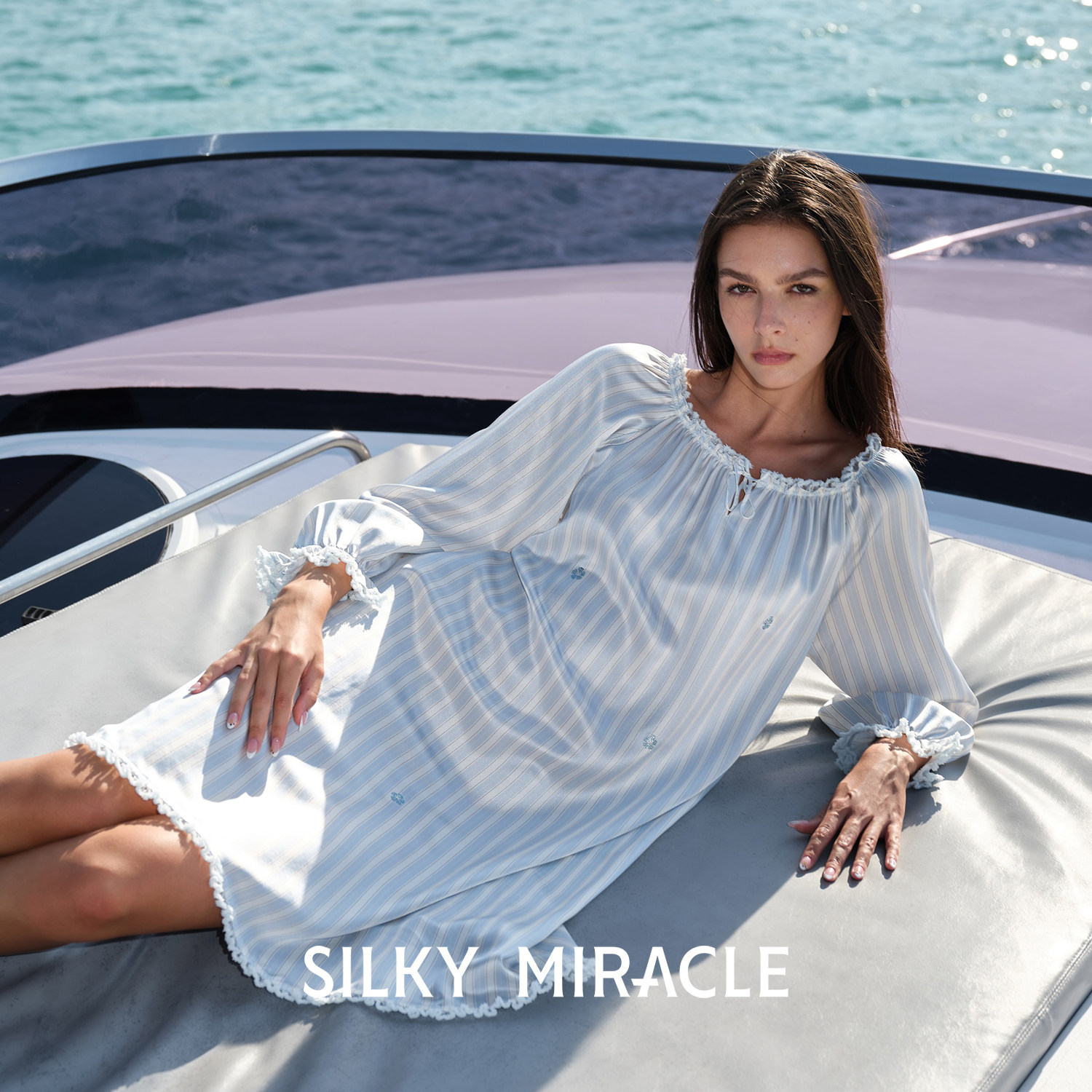 SILKY MIRACLE真丝睡裙Cruise宽松度假桑蚕丝法式