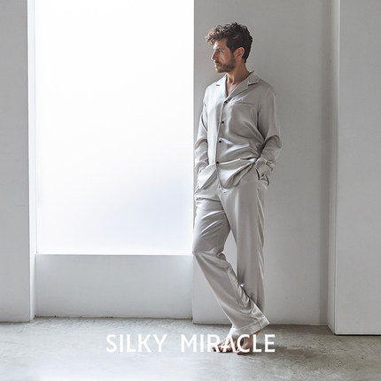 SILKY MIRACLE真丝睡衣男士桑蚕丝家居服长袖套装情侣高级可外穿