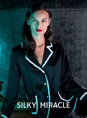 SILKY MIRACLE真丝小香风外穿睡衣ELEGANCE居家服女软呢缎带蚕丝
