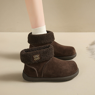 加绒短靴女平底毛毛靴子女 新款 2cm两穿加绒雪地鞋 女2025冬季