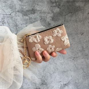 钥匙包小巧卡包女式ins复古拉链零钱袋薄锁匙包汽车钥匙扣口红包