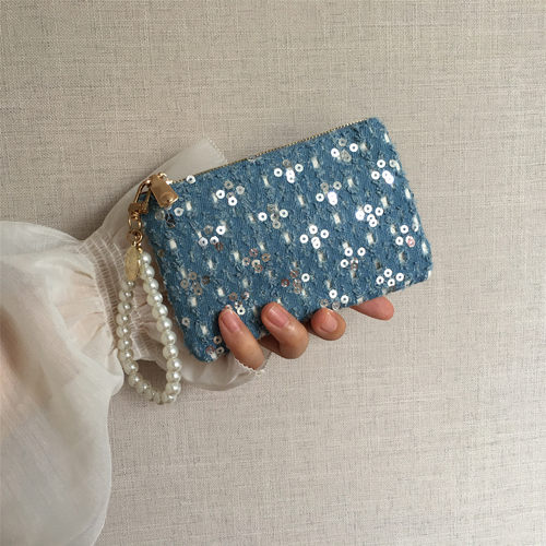 这个牛仔亮片零钱包也太好看了