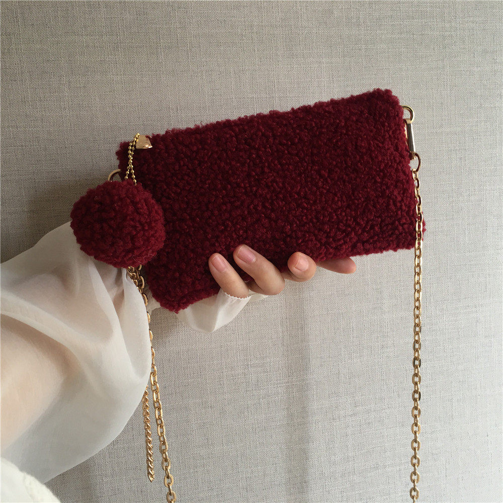 红色毛毛手机包新款拉链零钱袋手拿包复古仿羊羔毛化妆单肩斜挎包,箱包皮具/热销女包/男包,手机包,淘宝优惠券,粉丝福利购,淘宝优惠卷