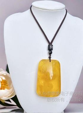 优化原矿蜜蜡全皮原石平安牌吊坠琥珀把玩件藏扣高档毛衣链项链