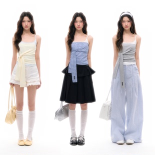 CyNi 设计感小众不规则收腰短款背心修身褶皱百搭抹胸绑带上衣女