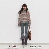 CyNi 复古休闲百搭连帽毛衣针织拼接费尔岛毛呢外套 雾中蔷薇