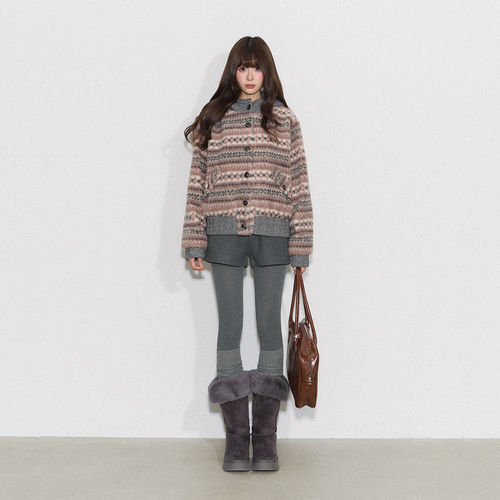 CyNi【雾中蔷薇】复古休闲百搭连帽毛衣针织拼接费尔岛毛呢外套
