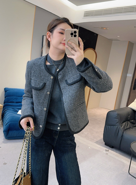 【欧加粒粒】紫色羊毛呢小香风羽绒服外套冬百搭小个子MS25102314