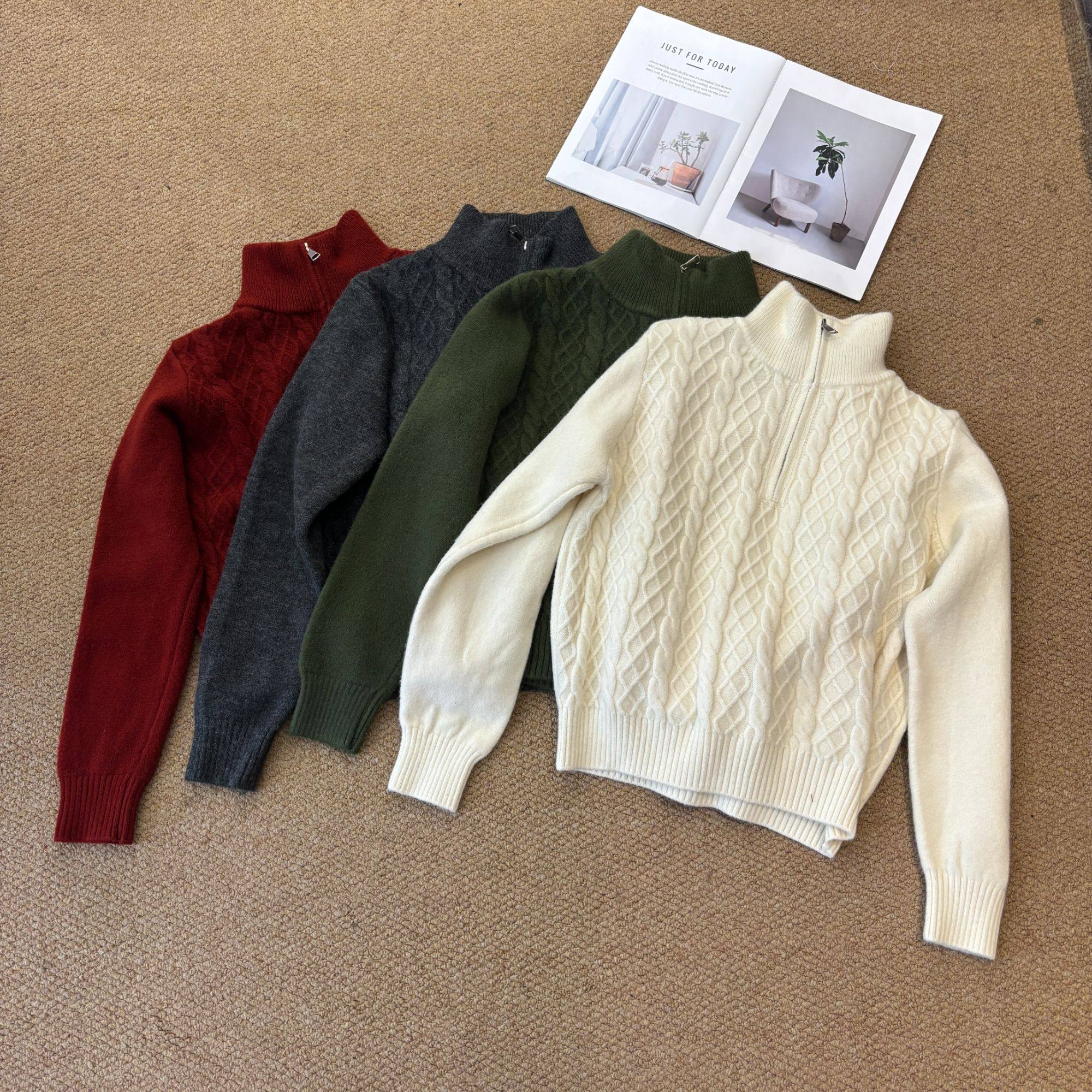 【欧加粒粒】秋冬半拉链立领麻花针织衫内搭外穿简约 Y25120307