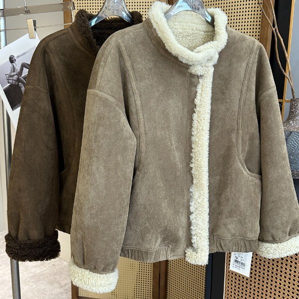 【欧加粒粒】加厚皮毛一体冬季新款翻领外套保暖百搭 3U25103131
