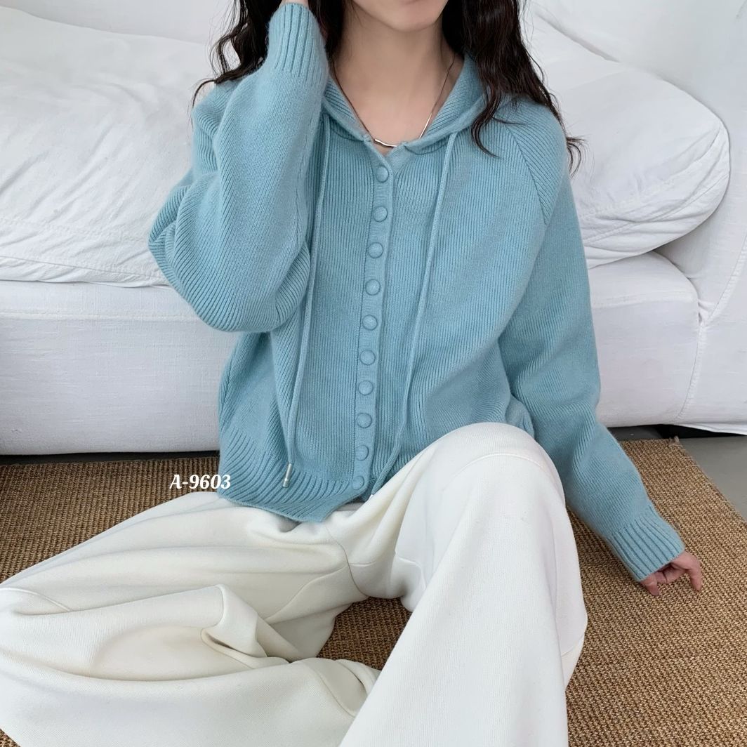 【欧加粒粒】抽绳连帽竖扣毛衣针织开衫简约 T25110706