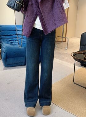【欧加粒粒】冬季复合绒复古窄版直筒牛仔裤小个子显瘦百搭W52111