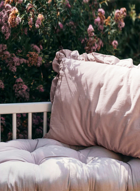 100%亚麻纯色儿童花边枕套女30X50cm家用荷叶边枕头套单只可定制