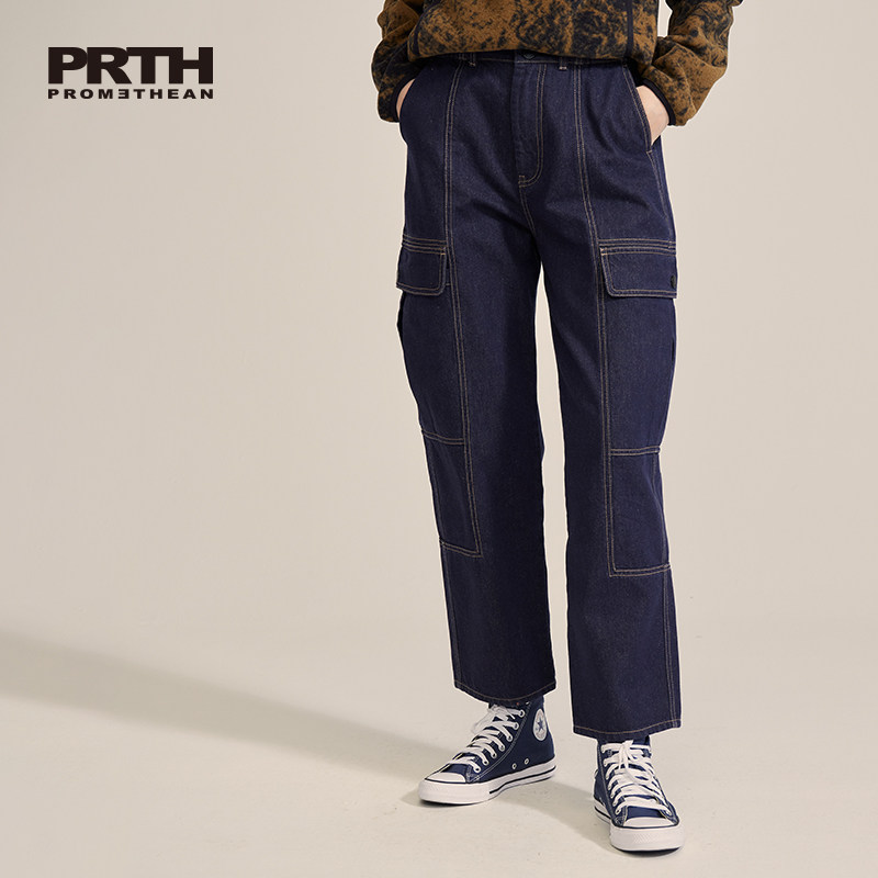 PRTH直筒牛仔长裤工装高腰休闲