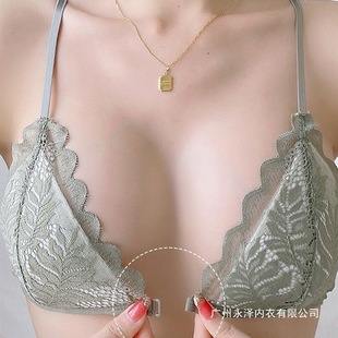 性感蕾丝薄款 内衣 前扣式 三角杯文胸蕾丝花边美背聚拢无钢圈夏季