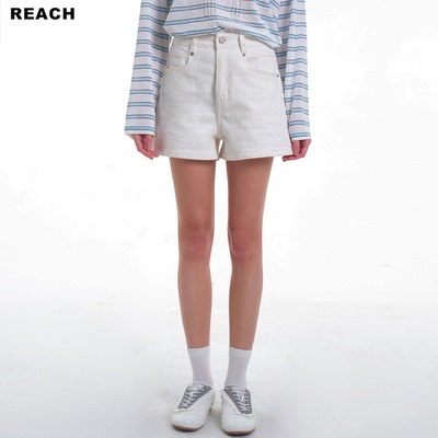REACH高级感白色牛仔短裤女2026夏季新款高腰宽松显瘦百搭薄裤子