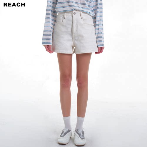 REACH高级感白色牛仔短裤女2026夏季新款高腰宽松显瘦百搭薄裤子
