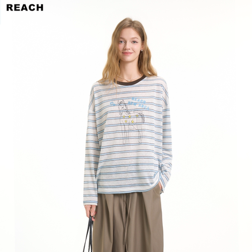 REACH设计感条纹小马印花罩衫女春夏薄款外搭慵懒松弛感上衣T恤