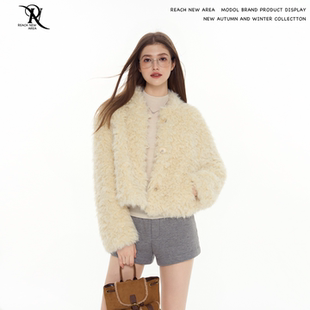 REACH设计感羊羔毛外套女秋冬新款宽松显瘦加厚保暖短款百搭上衣