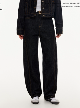 REACH原创春秋新款弯刀牛仔裤女直筒长裤阔腿裤通勤宽松复古裤子