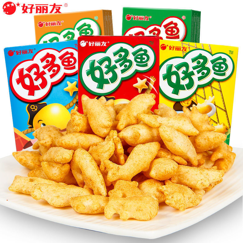 好丽友好多鱼非油炸食品儿童零食蘑菇力小饼干休闲小吃网红膨化