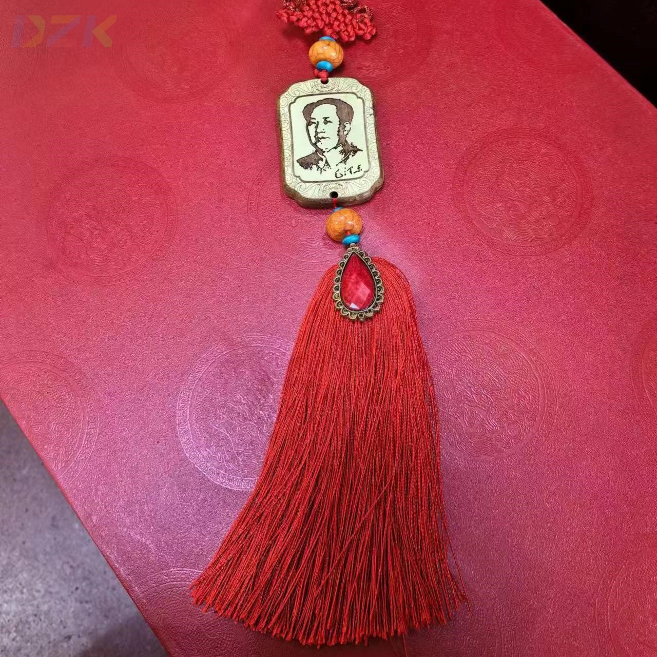 现货主席汽车挂件高端复古汽车吊坠 木质拼接流苏挂饰毛爷爷像n6