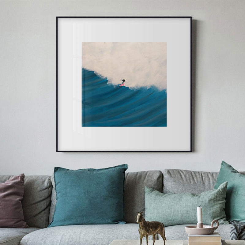 现代简约手绘冲浪沙滩装饰画夏日海滩创意小众挂画客厅卧室餐厅