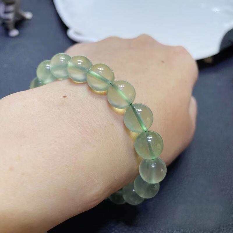 天然冰种葡萄石手链女人翠绿清透水晶手串圆珠单圈小清新绿色饰品