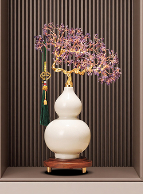 紫气东来玉瓷葫芦摆件高档客厅中式电视柜酒柜装饰品乔迁新居礼品